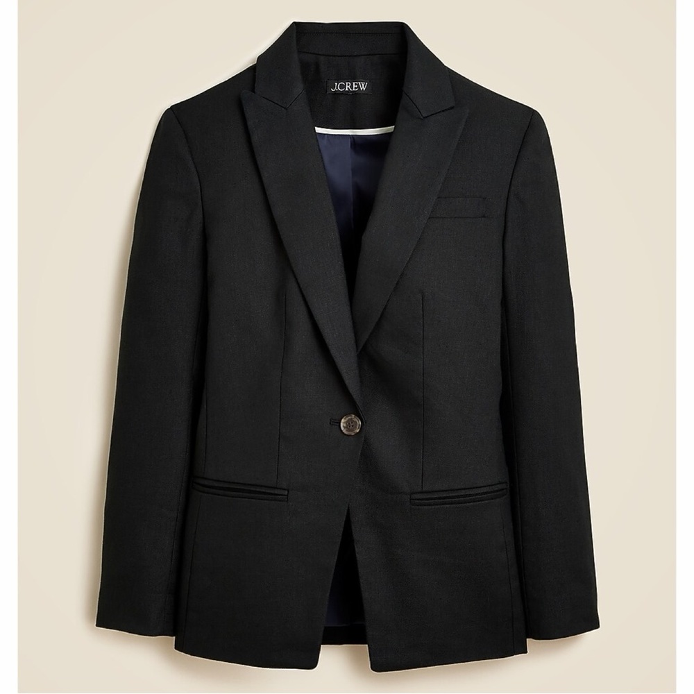 Nwt J. Crew Women’s Alexandra Blazer Lined Classic Stretch Linen Blend Black 20